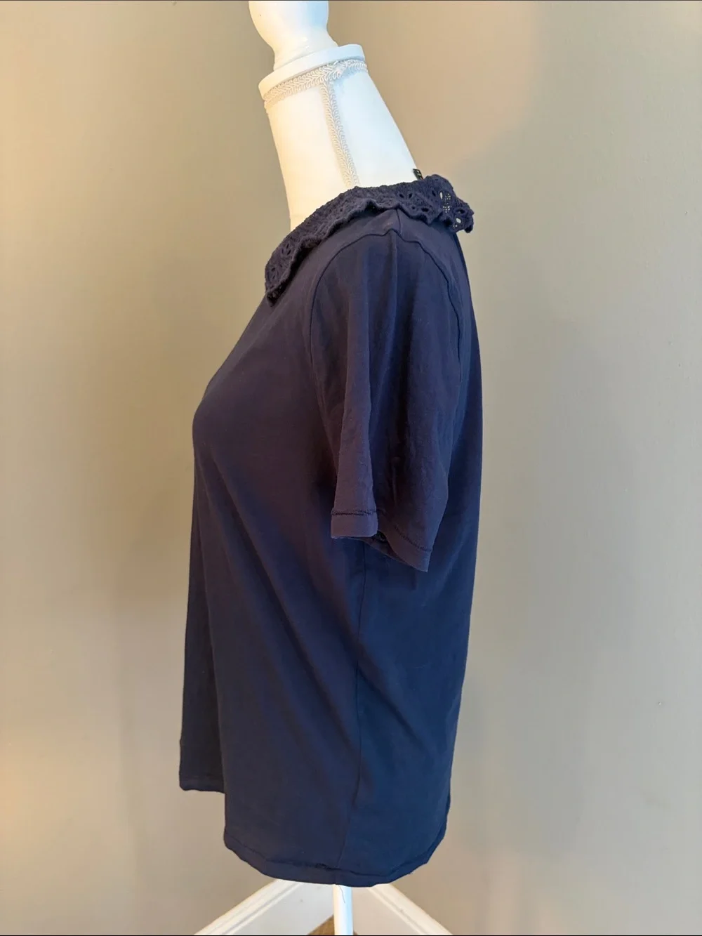 J. Crew Navy Short Sleeve Tee with Eyelet Peter Pan Collar